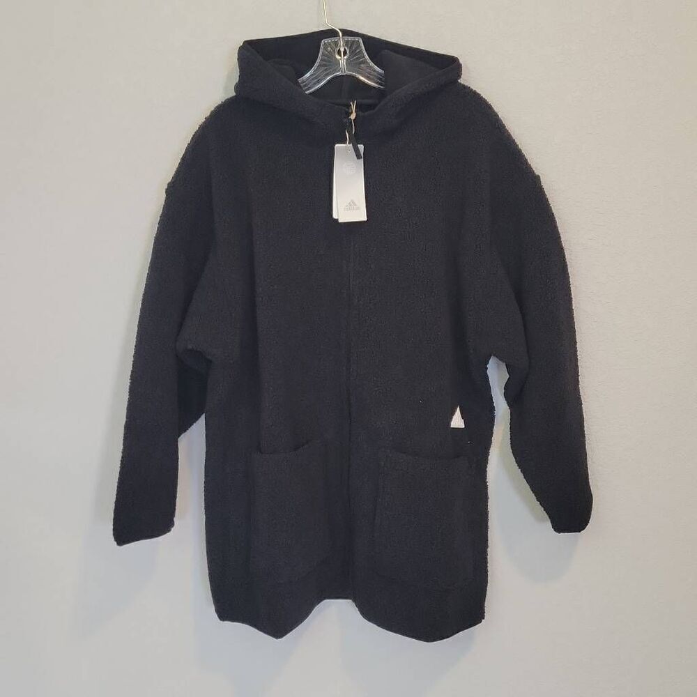 Adidas Polar Fleece Long Hooded Track Top Black Size M